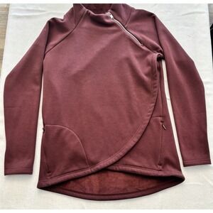 Athleta size M Cozy Karma Asym Pullover Wrap Sweatshirt Top Burgundy